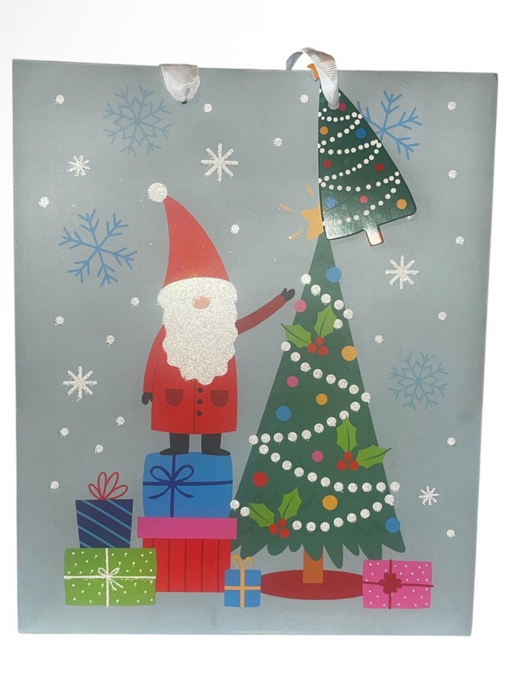 Holiday Gift Bags with Santa & Tree - Blue and Green 3 Pc Set - Picture 7 of 16